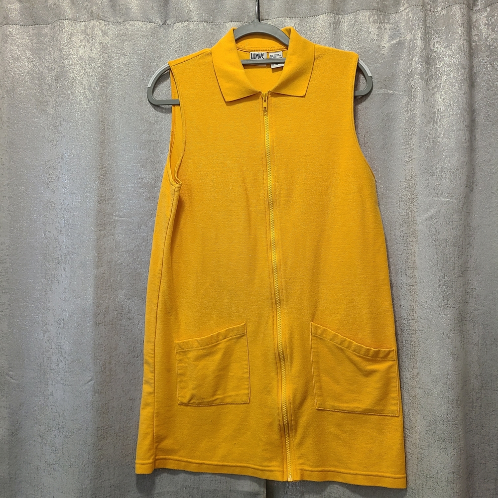 Vtg Wave Zone Yellow Full Zip-Up Beach Cover Up Dress Womens‎ Size M